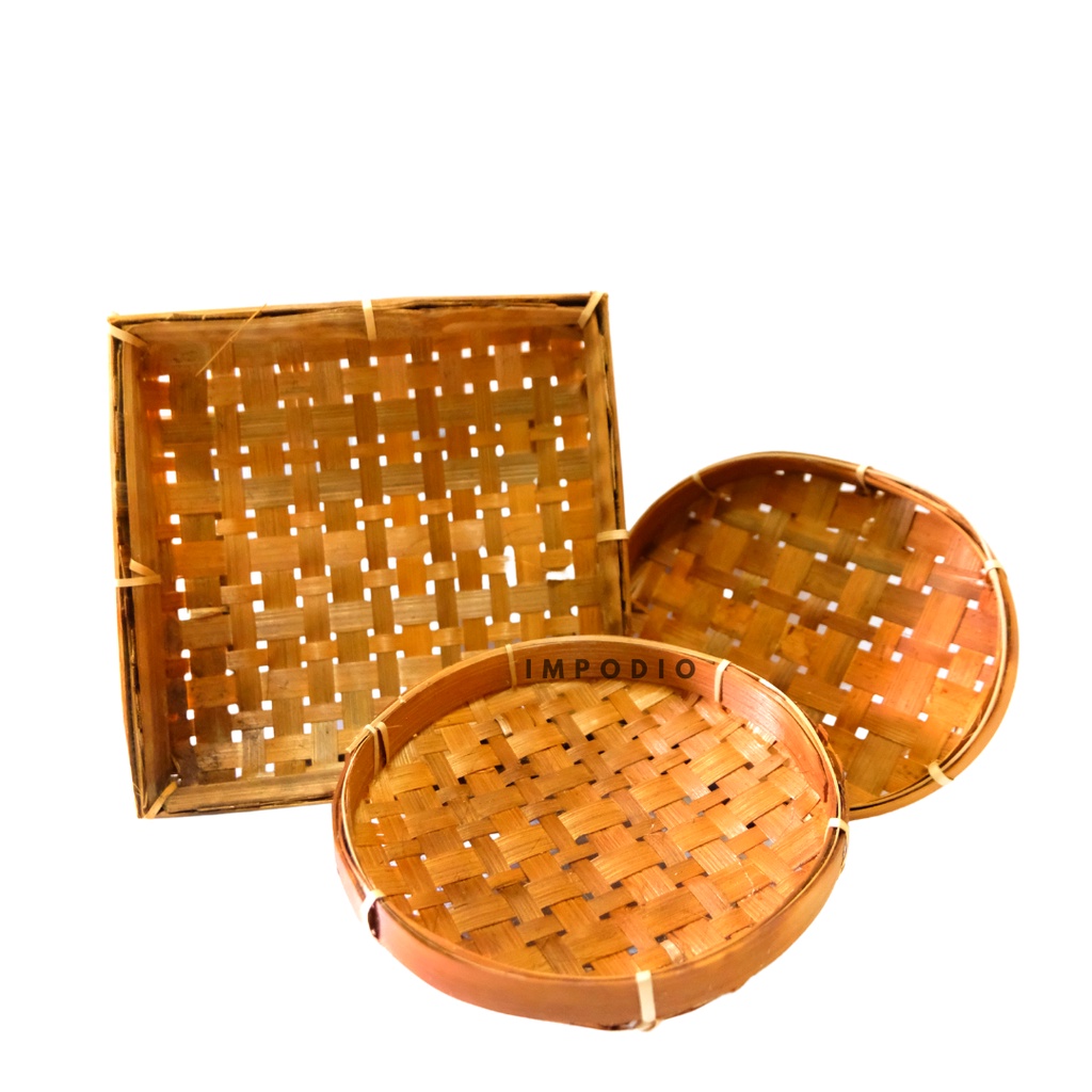IMPODIO Anyaman piring bambu / wadah anyaman 3 varian Properti foto produk