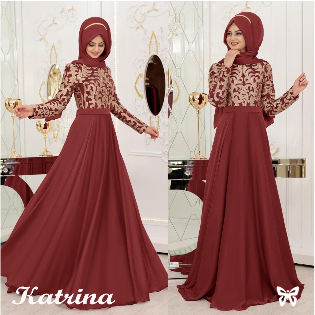 HOPYLOVY Gamis Wanita Katrina | Maxi Dress Bordir | Fashion Muslim