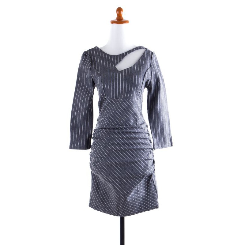 4246935 Dress Gray Oblique Sexy Stripe Cotton, back zipper  (S,M,L)