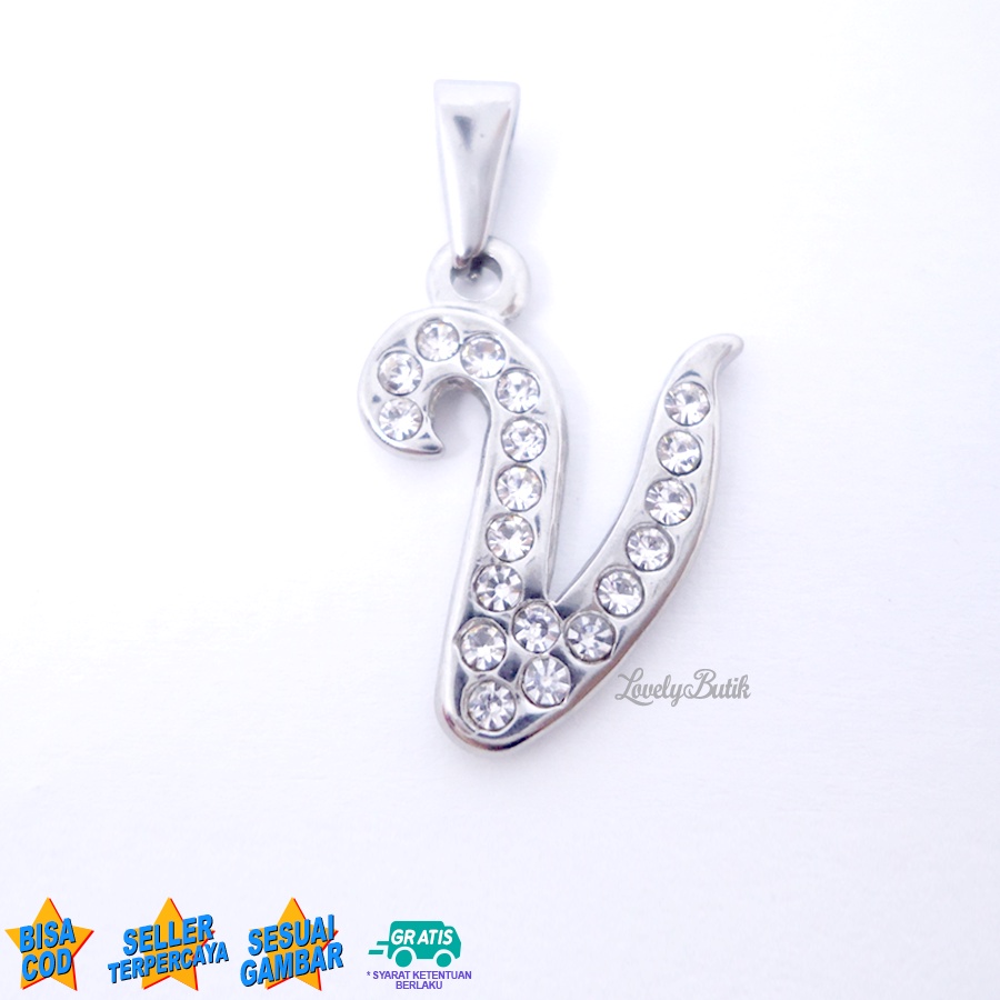 Lovelybutik Liontin Titanium Anti Karat Liontin Huruf V Klasik SILVER &amp; GOLD