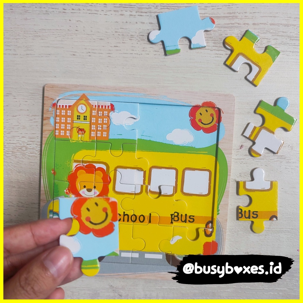 [busyboxes] mainan edukasi anak 4 tahun puzzle knob mainan montessori puzzle kendaraan school bus bis sekolah