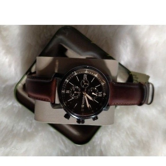 Fos$il Men's Watch Leather Strap Dark Brown Bq2459