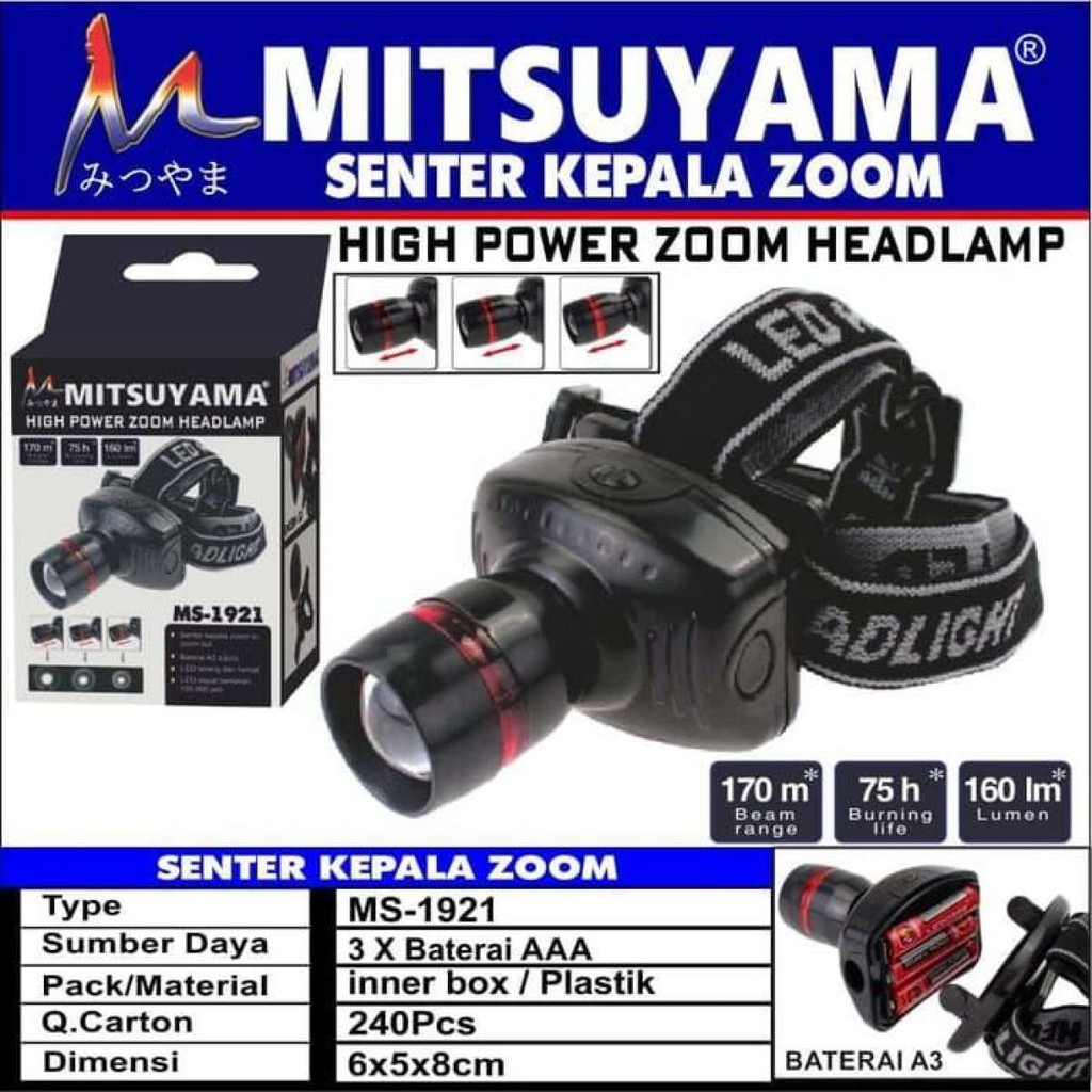 Headlamp Power Zoom Pendaki Gunung Lampu Senter Kepala Terang