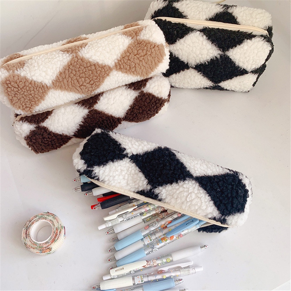 

New Plush Stripe Style Pencil Case Ins Fashion Large Capacity Pencil Bag Cosmetic Pouch Storage For