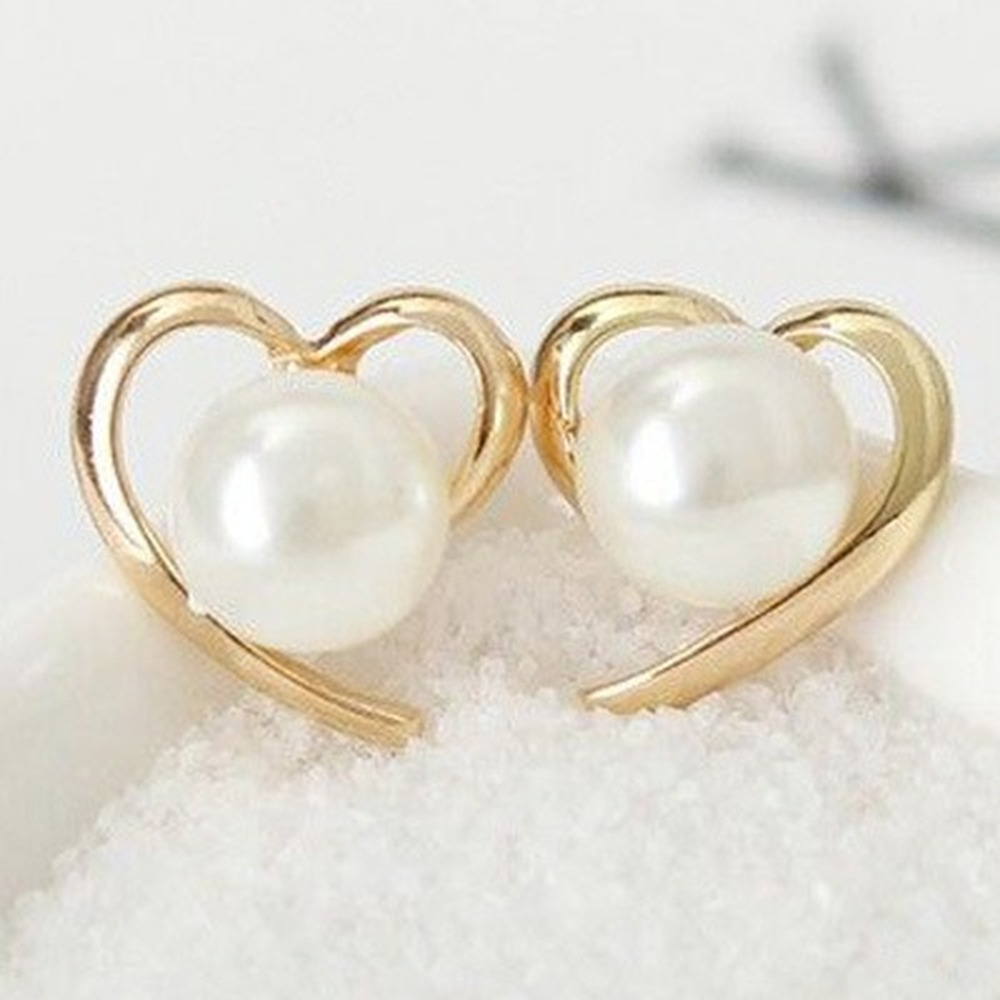 Fashion Korean Pearl Earrings Ears Simple Temperament Heart Shape Earring Ear Stud