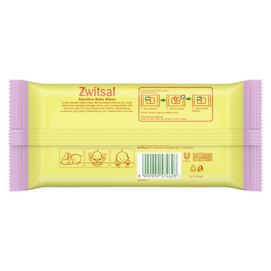 Zwitsal | Baby Wipes Sensitive 50's | Tissue Basah Sensitive 50 Sheets