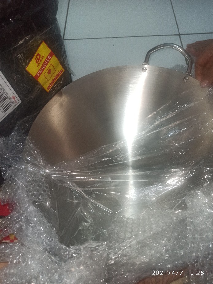 Wajan Penggorengan Stainless Steel Tebal Wok Kuali Goreng 36cm 38cm 40cm