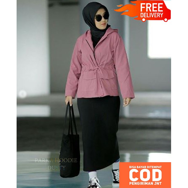 Jaket Parka Hoodie Wanita - Jaket Semi Parka Wanita - Jaket Parka - Jaket Bomber (COD)-5