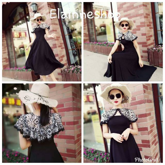 1865 Black Europe style Dress/Dress cotton brokat black