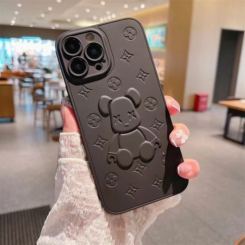 Soft Case Pelindung Lensa Bahan Silikon TPU Motif Bunga Beruang Untuk iPhone 13 12 11 Pro Max Xs Max X Xr 7 8 6 6s Plus SE 2020