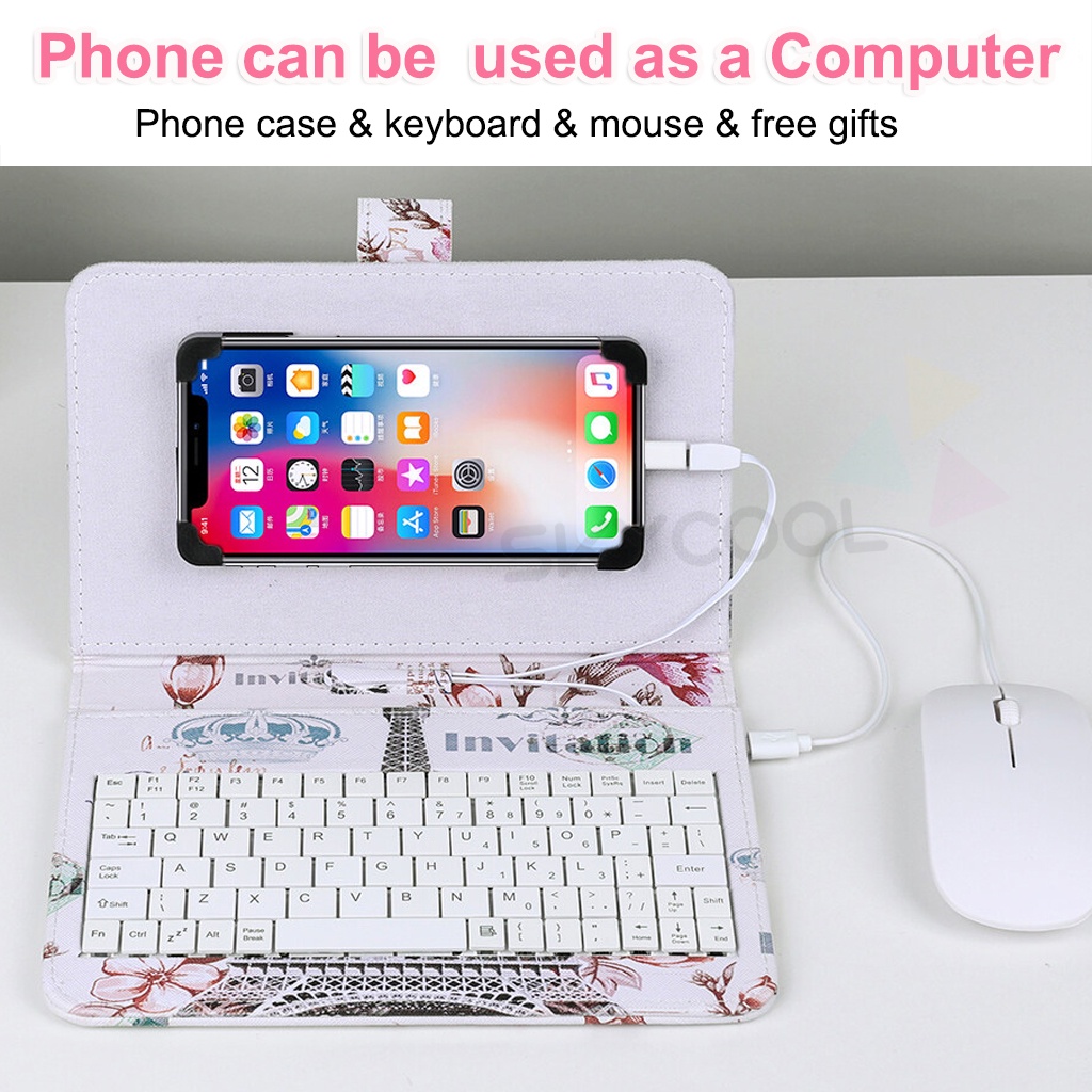 Mini Umum Kabel Ponsel Keyboard untuk Ponsel Tablet Android Sarung Keyboard Case Cover untuk Tablet Ponsel Termasuk Keyboard Keyboard untuk Ponsel Keyboard Bluetooth untuk Ponsel Android Sarung Universal