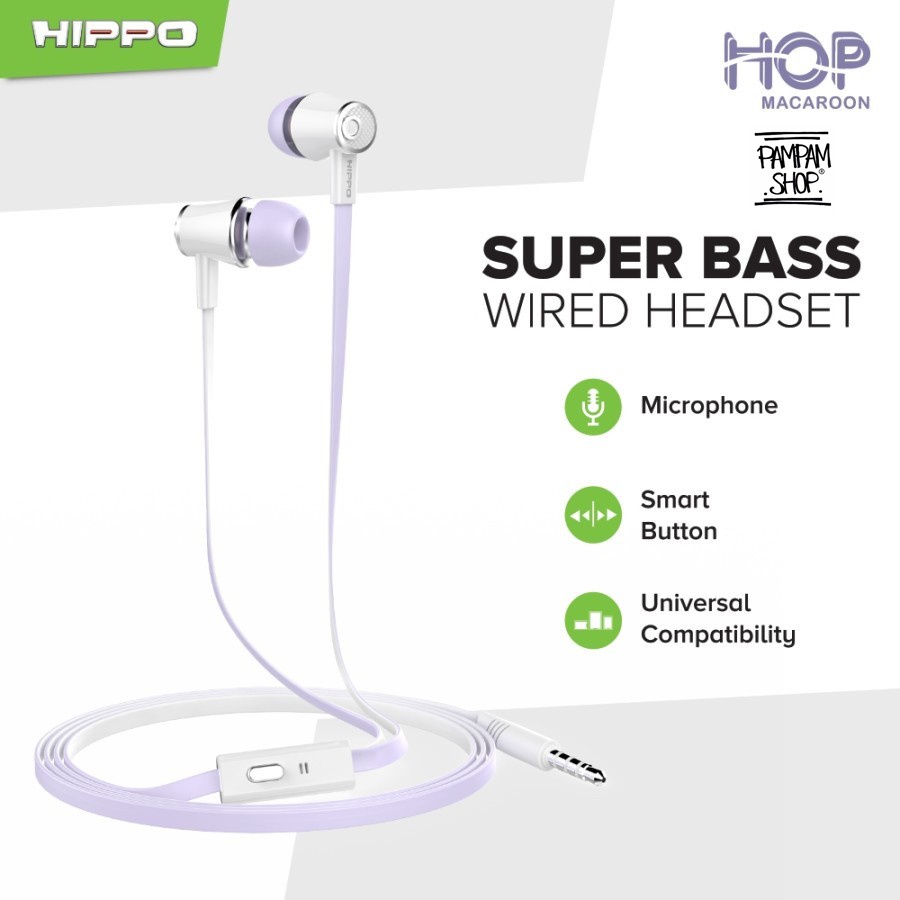 Hippo Headset HOP MACAROON Stereo Wired Earphone Handsfree Original Ori