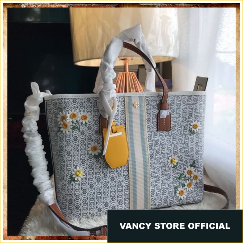 ORIGINAL TORY BURCH - Gemini Link Canvas Applique Tote NEW FULLSET  Ori