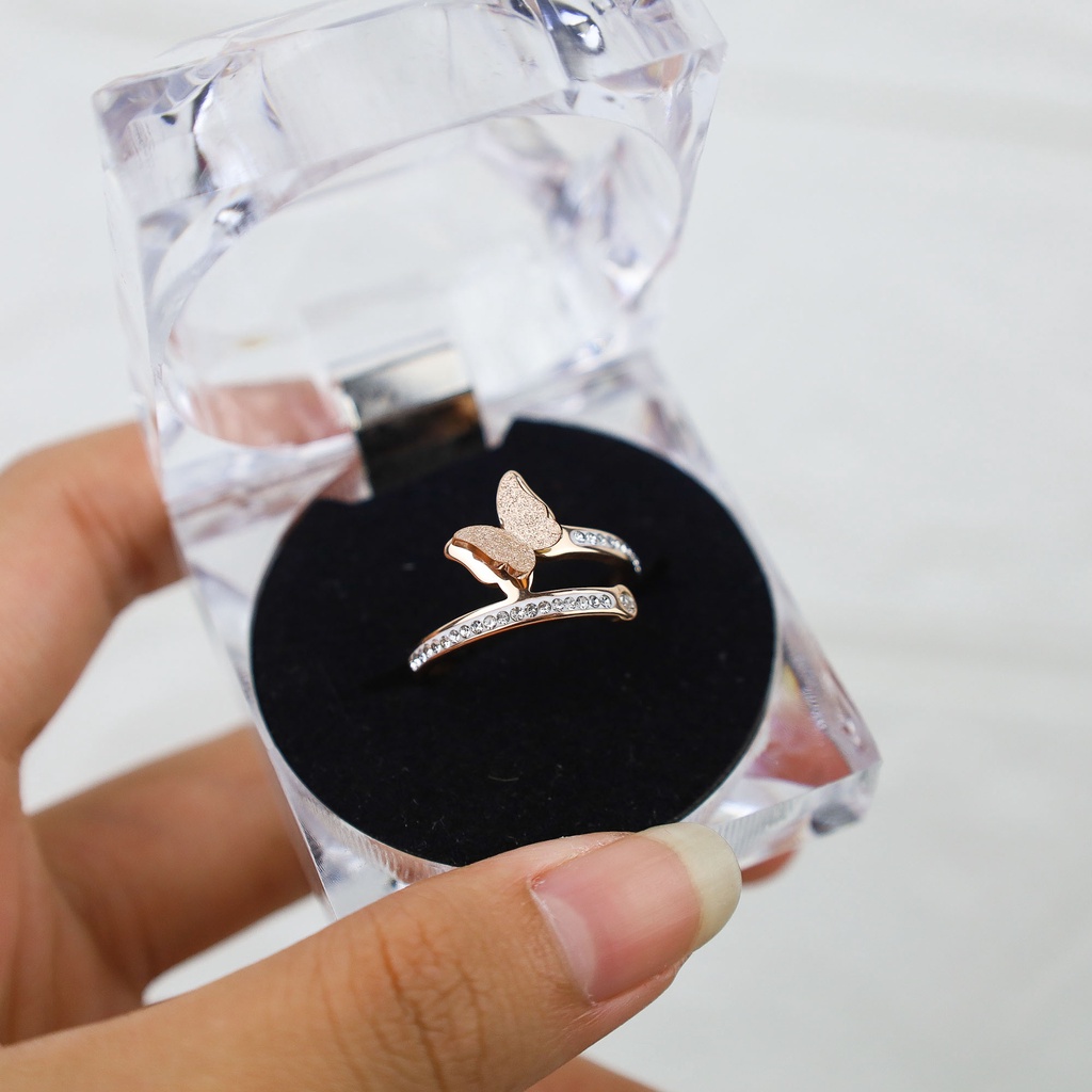 Cincin kupu pasir dengan zircon titanium korea anti karat harga grosir bisa cod