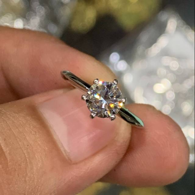 Cincin solitaire anak dan dewasa emas putih asli kadar 750 75% 16k whitegold tunangan nikah lamaran seperti berlian