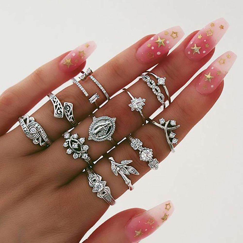 Lily 9 Pcs Kupu-Kupu Sudut Bunga Baru Vintage Gothic Multi Elemen Cincin Set