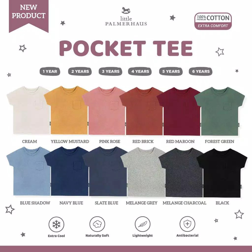 Little Palmerhaus Pocket Tee size 4-6 Tahun kaos anak polos