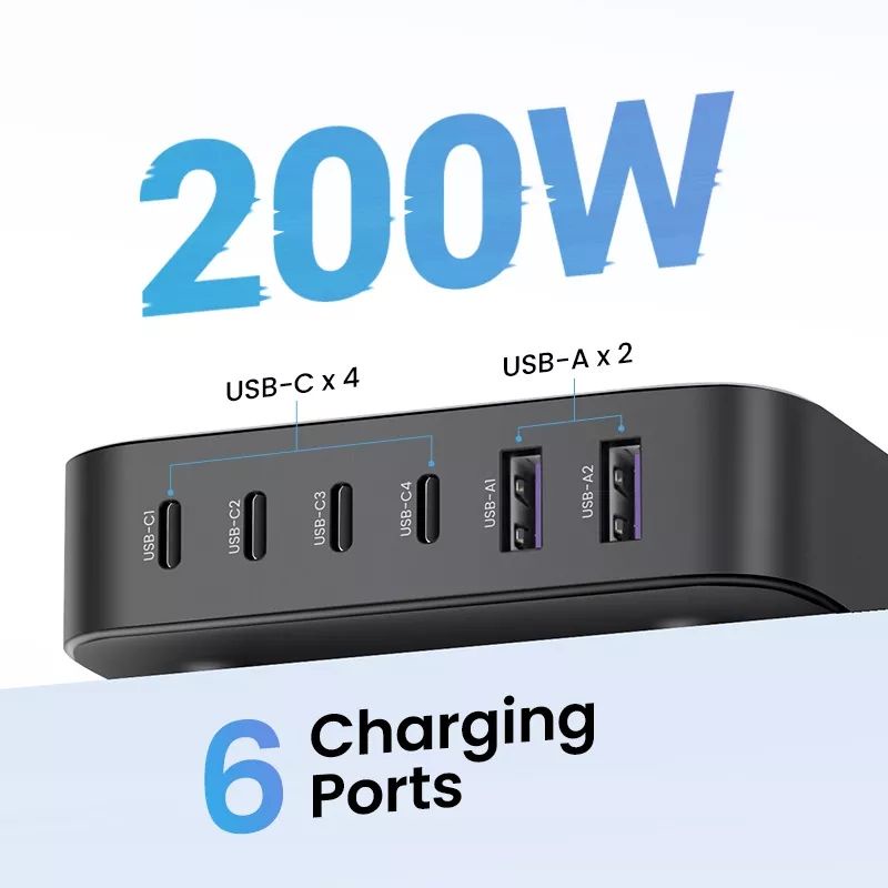 UGREEN Adaptor Power Charger Desktop 200w 6 port USB C MacBook Nexode