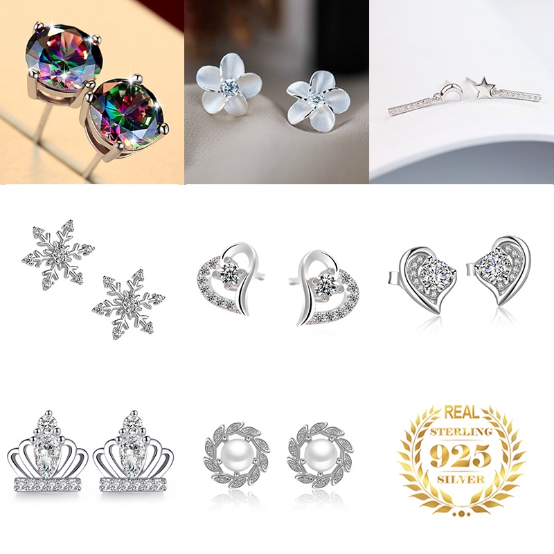 925 anting perak sterling anting-anting wanita dengan perhiasan fashion berlian ED1-3