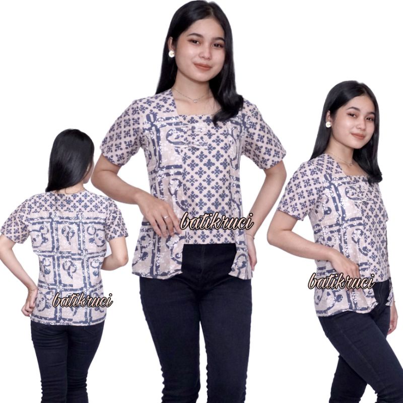 Blouse batik wanita modern motif model kombinasi trend masa kini.