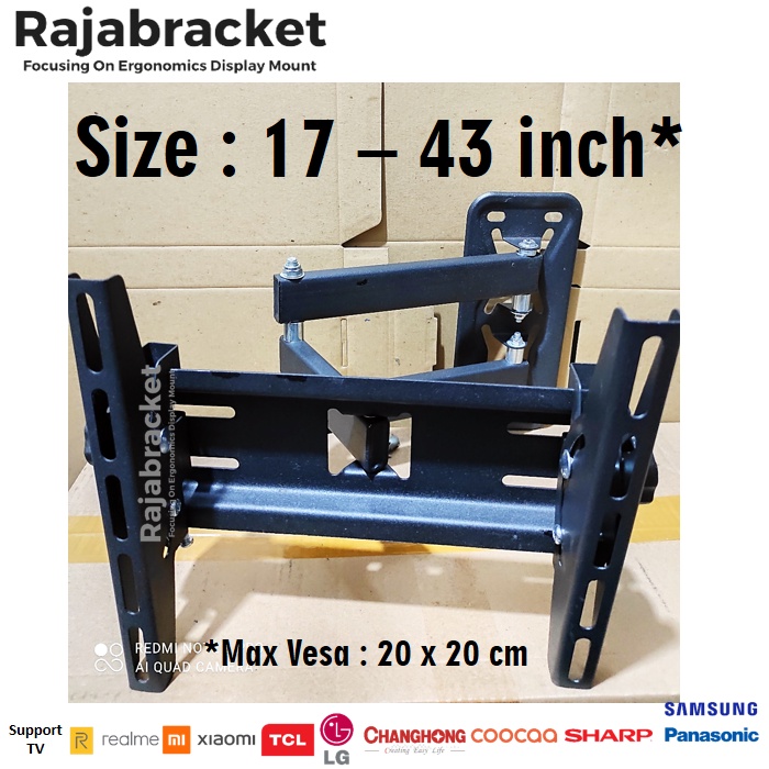 Braket Breket Bracket TV Swivel Lengan 19 22 24 27 32 40 inch, Bracket tv premium model lengan maju mundur nunduk dangak belok kiri dan belok kanan