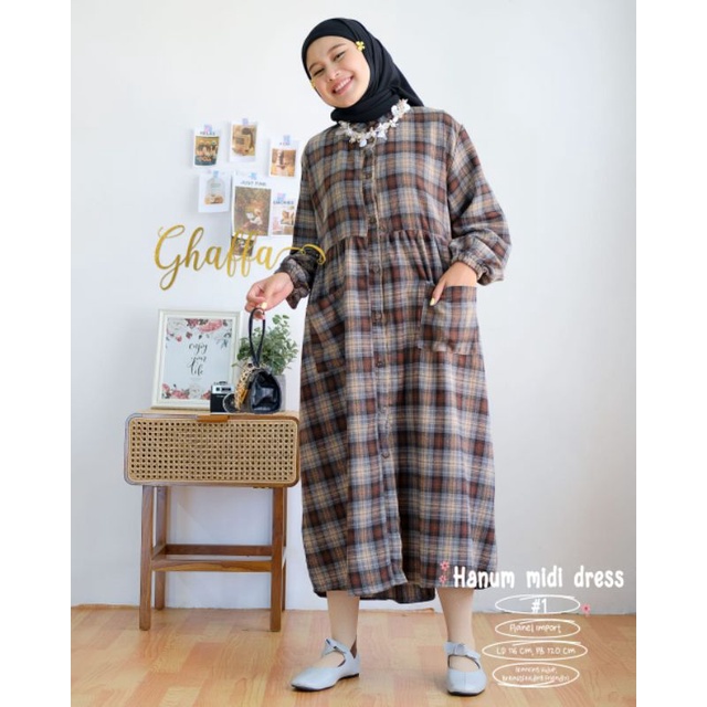 HANUM MIDI DRESS BY GHAFFA THE LABEL (MIDI MUSLIMAH) Dress wanita motif modern rekomended