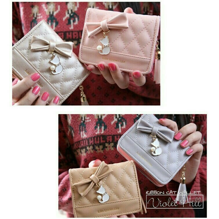 Dompet wanita mini lipat bordir Pita Kucing Mini Accesoris Cewek Kado Model Import Korea Super Tepak Kecil Must