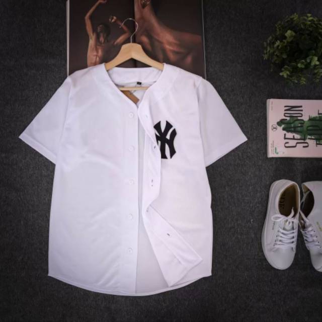 BAJU BASEBALL JERSEY BASEBALL NY PUTIH PRIA WANITA MURAH