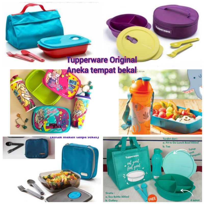 tempat bekal makan tupperware kotak makan + sendok + tas