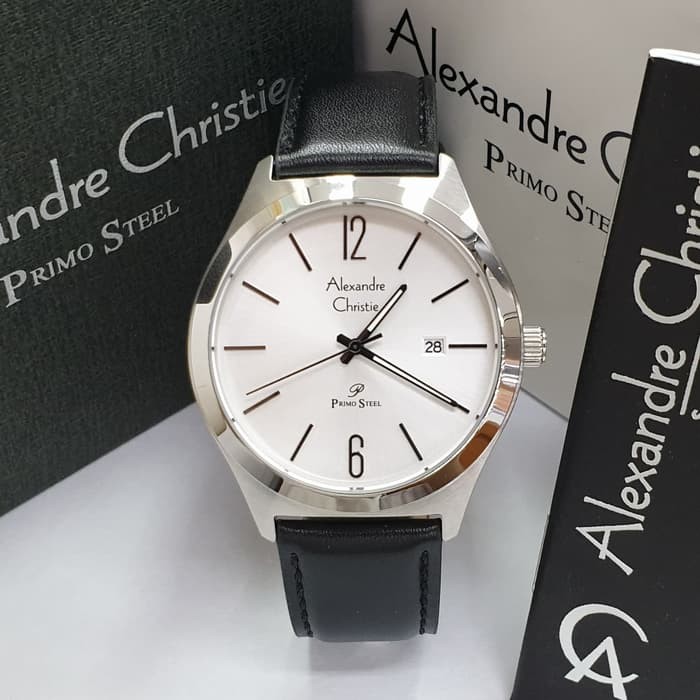 JUAL JAM TANGAN ASLI   ALEXANDRE CHRISTIE AC 1009 PRIA SILVER WHITE LEATHER BLACK ORIGINAL   I