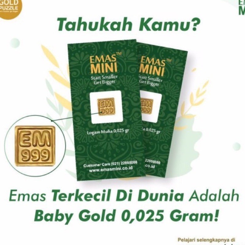 Emas Mini 0,025 0,05 0,1 + kwitansi, Logam Mulia Emas Murni 24K Asli Fine Gold 99,9 0.025 0.05 0.1