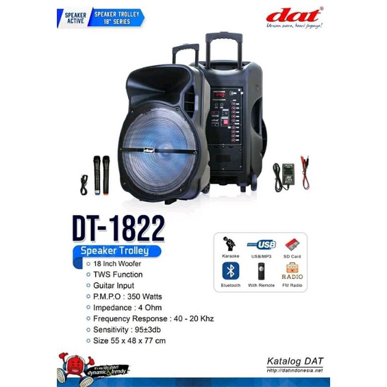 Speaker Aktif 18 inch Dat DT 1822 original Portable meeting bluetooth