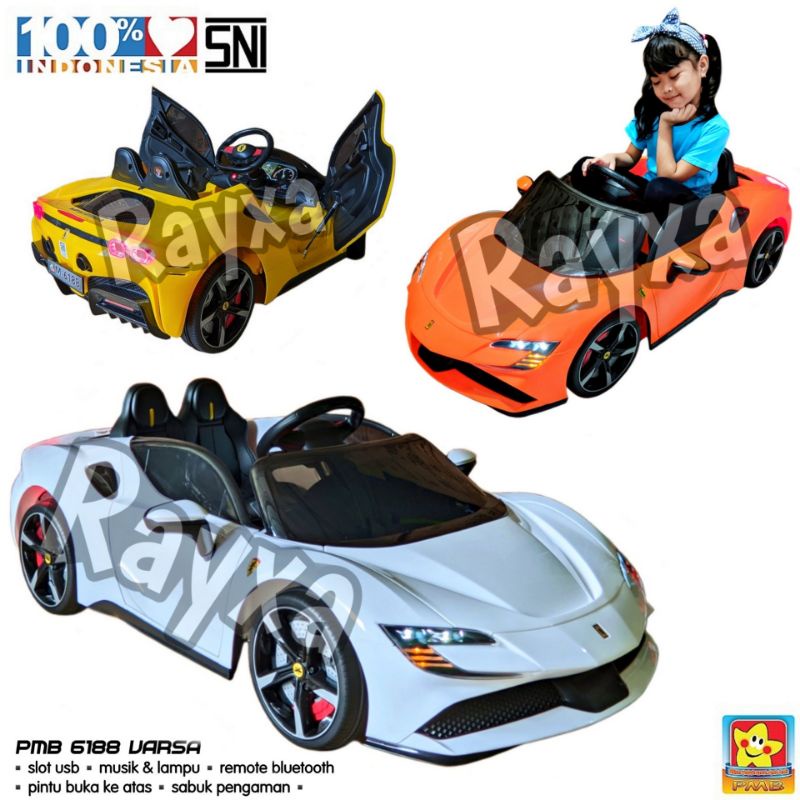 Jual mobil aki anak pmb 6188 varsa putih mobilan aki model ferrari