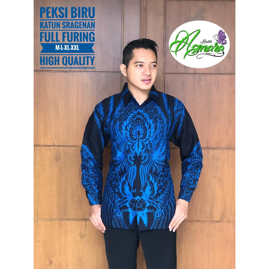 PEKSI BIRU ASMARA BATIKSOLOAMANAH KEMEJA BAJU BATIK PRIA SOLO LENGAN PANJANG PENDEK LAPIS FURING ATASAN BATIK PREMIUM MODERN KATUN HALUS GIYANDRA IJO SUJIWO KLASIK MAJALAYA AKAR PUTIH KAWUNG SEJAGAT PANCASONA BIRU TIRTA KUNING TIRTA MERAH BAGASWARA MERAH