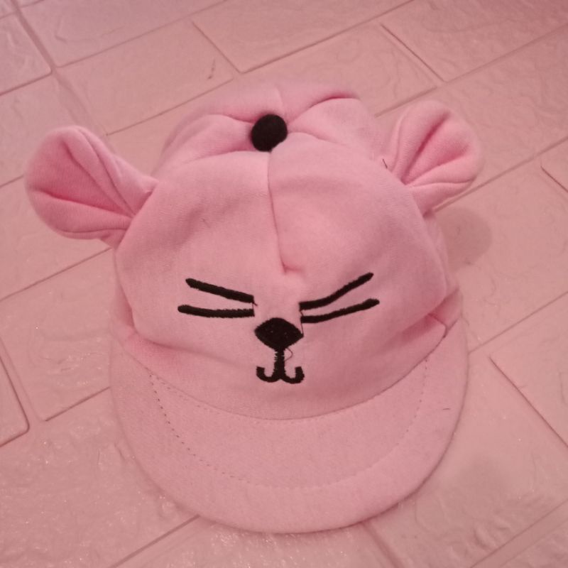 LYSASHOP - Topi Anak Bayi Lucu Motif Kucing/Topi Kupluk Bayi-Pink