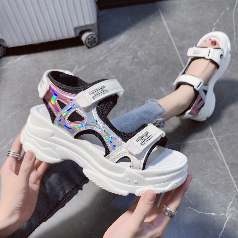 Sandal Wanita Wedges Outsole 5cm Velcro Sendal Cewek Elegan Model Terbaru Korean Style Murah