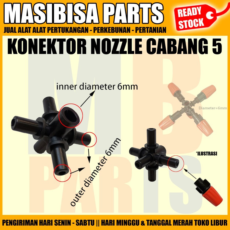 KONEKTOR NOZZLE PLASTIK 6mm CABANG 5