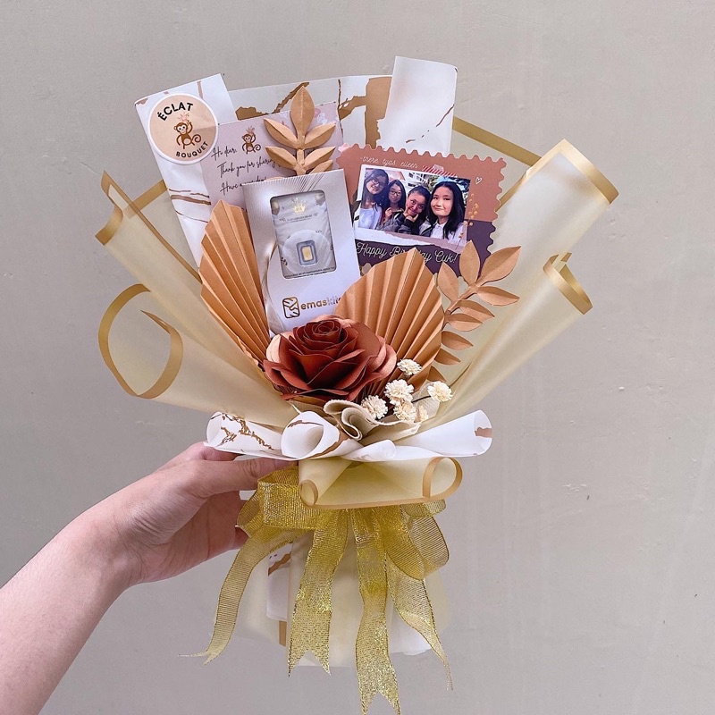 BOUQUET BUNGA EMAS ANTAM / Buket Gold 0,1 gram / BUKET BUNGA KERTAS EMAS