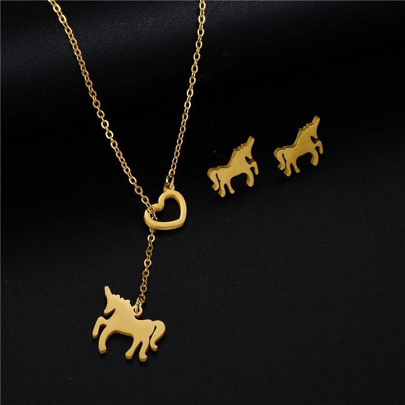 Baja Titanium 18k emas unicorn kalung telinga stud-piece stainless steel berbentuk hati perhiasan se