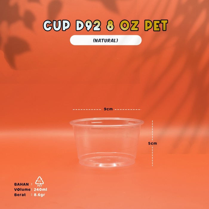 Gelas Cup Plastik 8 OZ PET - Cup Bening - Cup Plastik tebal -D92