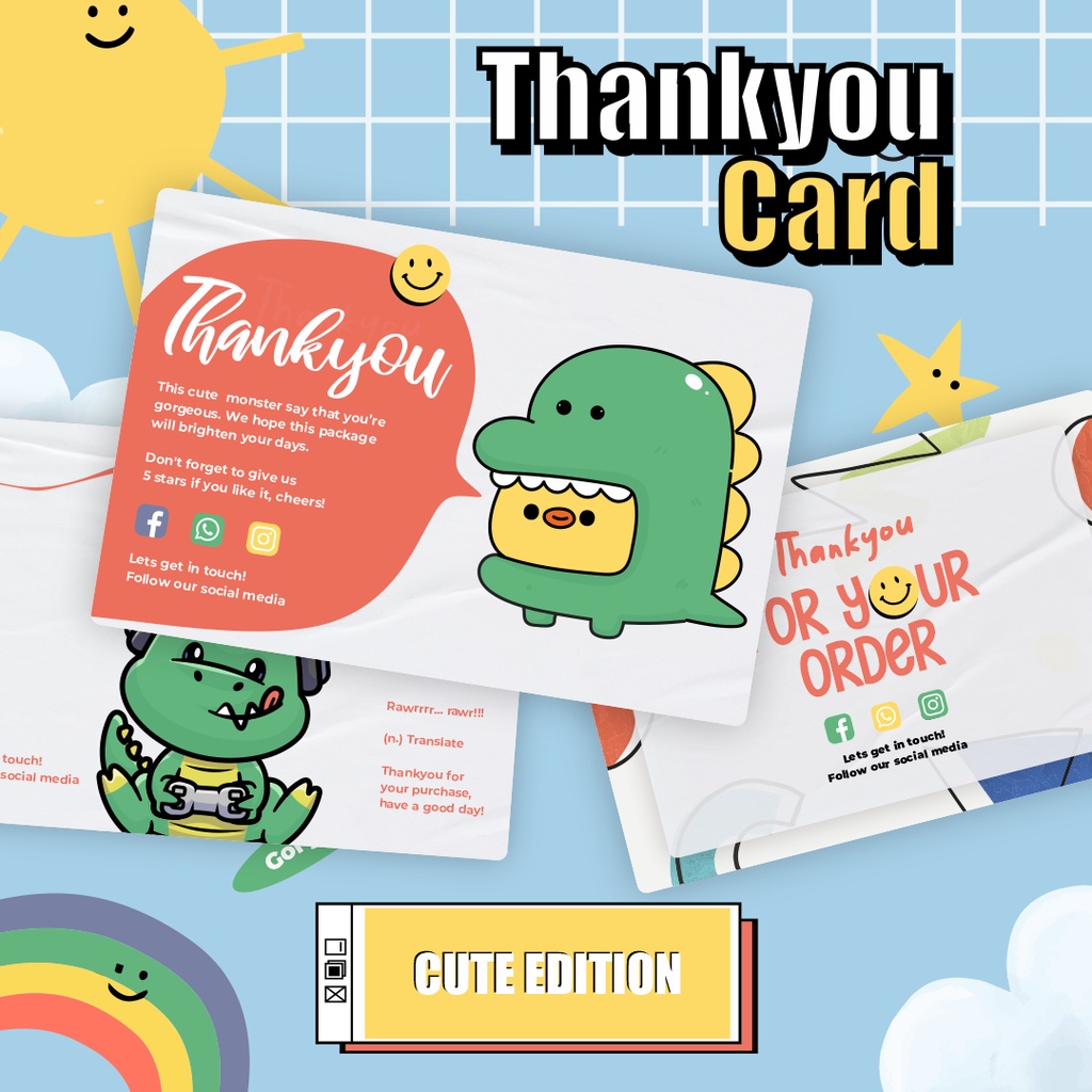 BEST SELLER Thankyou Card Cute Unik | Kartu Ucapan Terimakasih | Free Design | Greeting Card | Custo