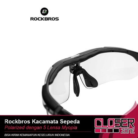 Rockbros Kacamata Sepeda Polarized Dengan 5 Lensa Myopia 0089 Hitam Grab Medan