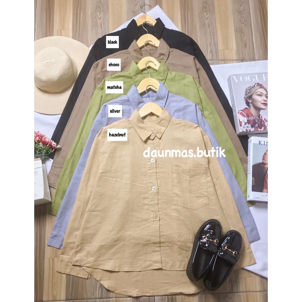 1KG MUAT 5PCS | OLIVIA KEMEJA LINEN OVERSIZE HITS OOTD ALA SELEBGRAM FASHION WANITA TERMURAH