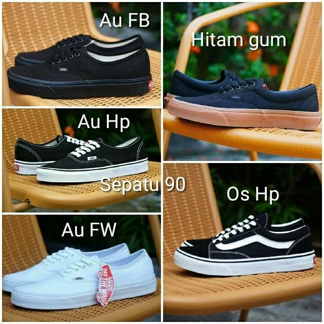 43 SEPATU VANS Authentic full black hitam polos white 
