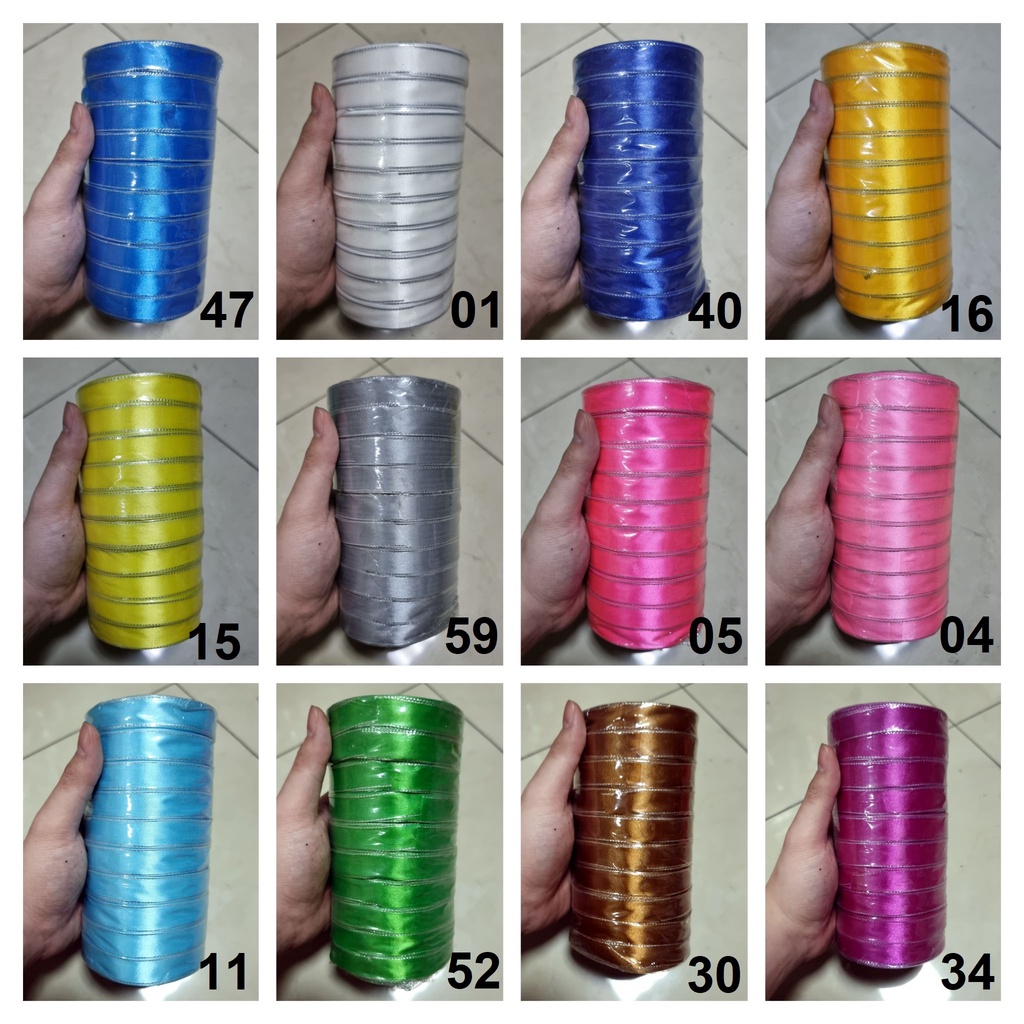 Pita Satin 5/8 inch / 1,6 cm per Slop (10 roll) Grosir Obral Cuci Gudang Pita Kado 5/8&quot;