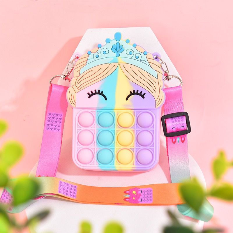 Tas pop it unicorn poni mahkota rubber jelly mainan anak