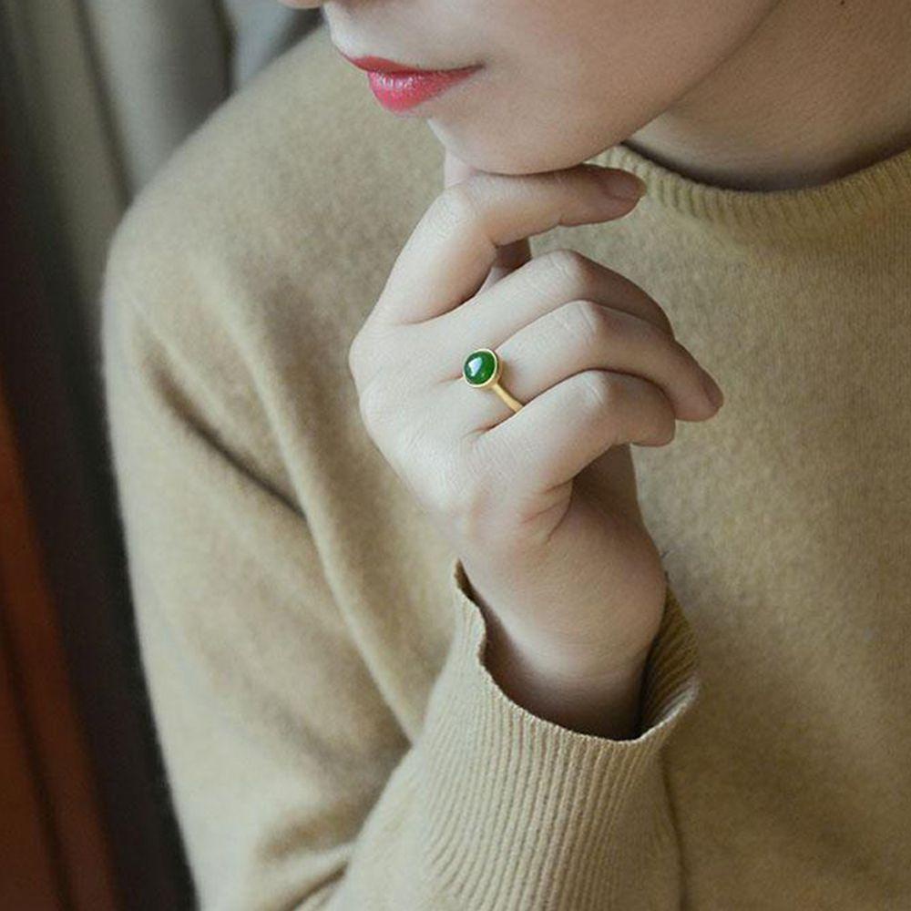 Mxbeauty Wanita Cincin Elegan Menawan Aksesoris Pakaian Jasper Cincin Perhiasan Hadiah Gadis Hetian Jade Ring