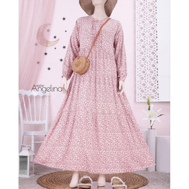 Gamis Daster Cantik Atelier Angelina BELLA DRESS - BRIELLE Warna Pink Ballerina size 2XL / Bahan Par