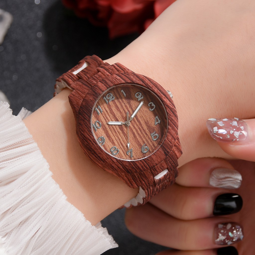 【KOK】✅COD Ready Stock Jam  Sederhana pria dan wanita pasangan universal mode kuarsa menonton serat kayu watch-Brown
