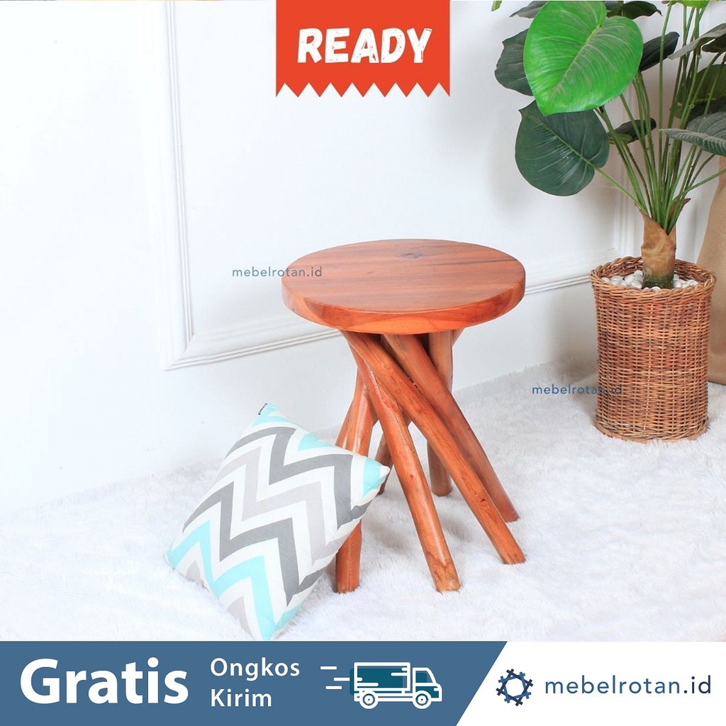 KURSI STOOL BUNDAR KAYU JATI UBUR | DINGKLIK KAYU | WOOD STOOL